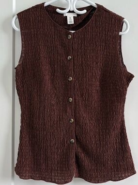 H&M Brown Sleeveless Textured Button-Front Top